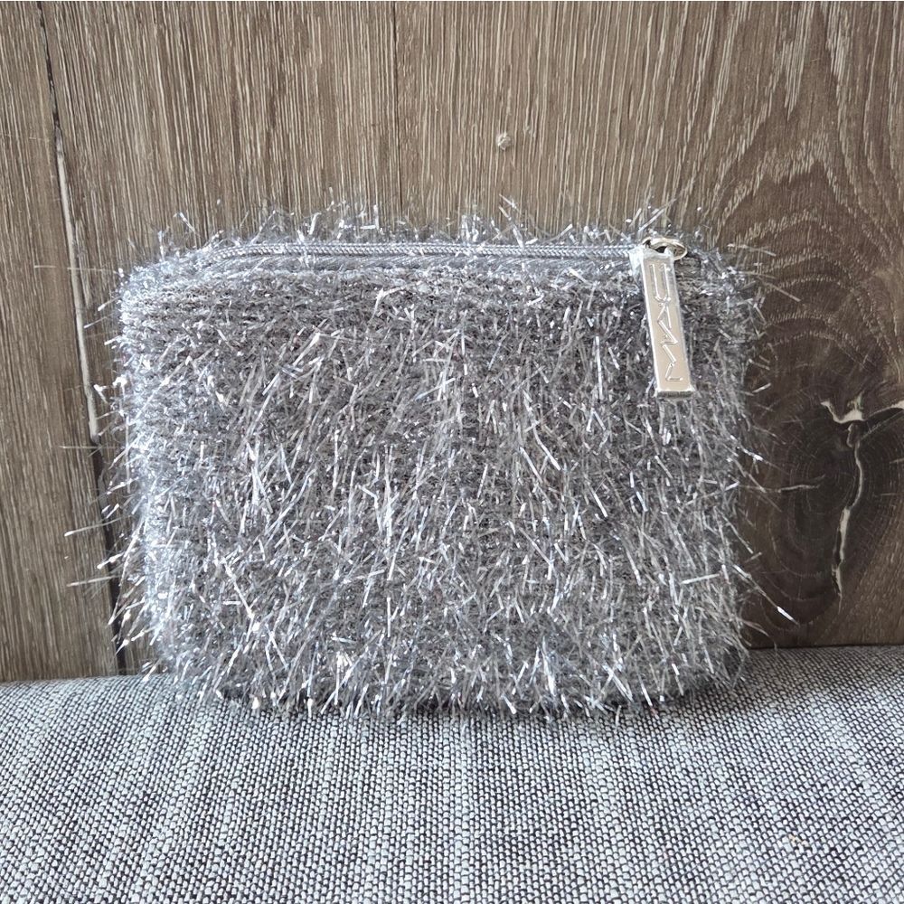 MAC Holiday Small Makeup Cosmetics Bag Silver Tinsel Sparkly